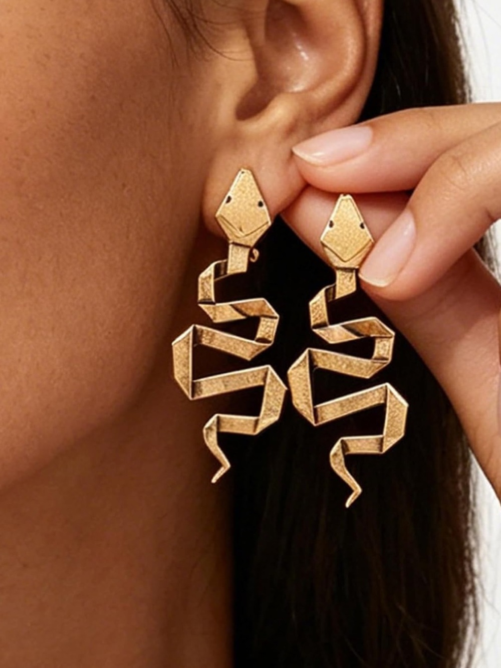 Anthropologie Textured Gold Snake Drop Earrings